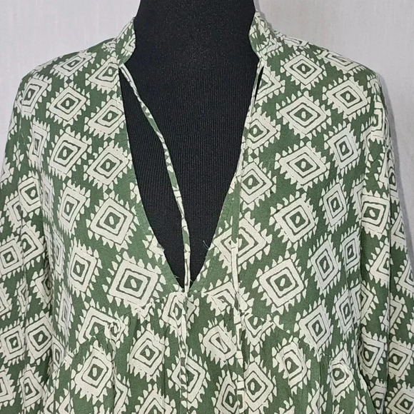 Zara Cadie Geometric Green Mini Smock Dress Boho, Cottagecore SZ Small - Picture 4 of 13